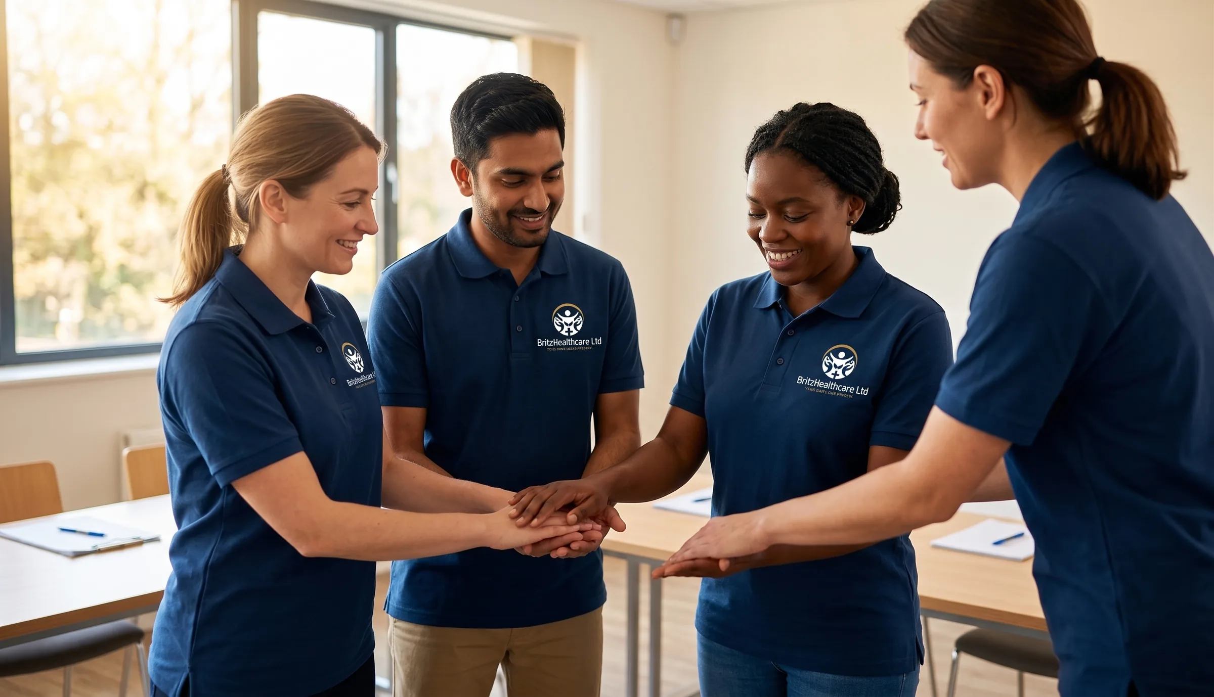 New Britz Healthcare care assistants in navy uniforms taking part in paid induction training in Doncaster
